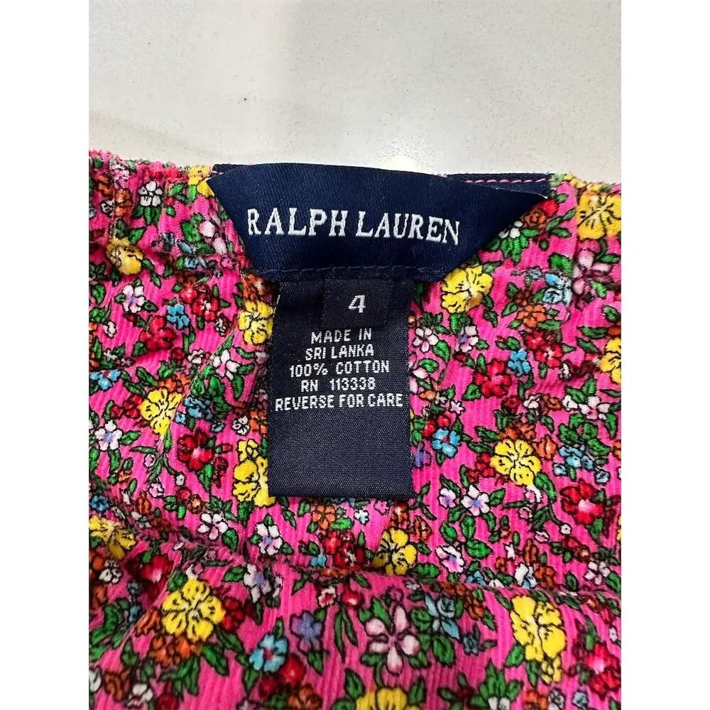 Ralph Lauren Girls Pink Floral Corduroy‎ Skirt Size 4 Girls
